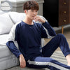 Autumn Winter Knitted Cotton Cartoon Men's Pyjamas Striped Pajamas Set Casual Male Sleepwear Pyjamas Night Pijamas 3XL Homewear