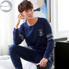 Autumn Winter Knitted Cotton Cartoon Men's Pyjamas Striped Pajamas Set Casual Male Sleepwear Pyjamas Night Pijamas 3XL Homewear