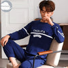 Autumn Winter Knitted Cotton Cartoon Men's Pyjamas Striped Pajamas Set Casual Male Sleepwear Pyjamas Night Pijamas 3XL Homewear
