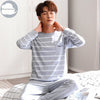 Autumn Winter Knitted Cotton Cartoon Men's Pyjamas Striped Pajamas Set Casual Male Sleepwear Pyjamas Night Pijamas 3XL Homewear