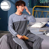 Autumn Winter Knitted Cotton Cartoon Men's Pyjamas Striped Pajamas Set Casual Male Sleepwear Pyjamas Night Pijamas 3XL Homewear