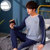 Autumn Winter Knitted Cotton Cartoon Men's Pyjamas Striped Pajamas Set Casual Male Sleepwear Pyjamas Night Pijamas 3XL Homewear