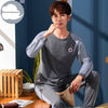 Autumn Winter Knitted Cotton Cartoon Men's Pyjamas Striped Pajamas Set Casual Male Sleepwear Pyjamas Night Pijamas 3XL Homewear