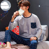 Autumn Winter Knitted Cotton Cartoon Men's Pyjamas Striped Pajamas Set Casual Male Sleepwear Pyjamas Night Pijamas 3XL Homewear