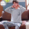 Autumn Winter Knitted Cotton Cartoon Men's Pyjamas Striped Pajamas Set Casual Male Sleepwear Pyjamas Night Pijamas 3XL Homewear