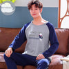 Autumn Winter Knitted Cotton Cartoon Men's Pyjamas Striped Pajamas Set Casual Male Sleepwear Pyjamas Night Pijamas 3XL Homewear
