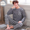 Autumn Winter Knitted Cotton Cartoon Men's Pyjamas Striped Pajamas Set Casual Male Sleepwear Pyjamas Night Pijamas 3XL Homewear