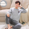 Autumn Winter Knitted Cotton Cartoon Men's Pyjamas Striped Pajamas Set Casual Male Sleepwear Pyjamas Night Pijamas 3XL Homewear