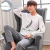 Autumn Winter Knitted Cotton Cartoon Men's Pyjamas Striped Pajamas Set Casual Male Sleepwear Pyjamas Night Pijamas 3XL Homewear
