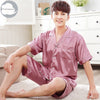 Summer Short Solid Sleeved Men Pyjamas Imitate Silk Polyester Men Pajama Sets Satin Pajama Lover Sleepwear Pajamas Nightgown 3XL