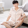 Summer Short Solid Sleeved Men Pyjamas Imitate Silk Polyester Men Pajama Sets Satin Pajama Lover Sleepwear Pajamas Nightgown 3XL