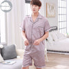 Summer Short Solid Sleeved Men Pyjamas Imitate Silk Polyester Men Pajama Sets Satin Pajama Lover Sleepwear Pajamas Nightgown 3XL