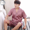 Summer Short Solid Sleeved Men Pyjamas Imitate Silk Polyester Men Pajama Sets Satin Pajama Lover Sleepwear Pajamas Nightgown 3XL