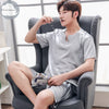 Summer Short Solid Sleeved Men Pyjamas Imitate Silk Polyester Men Pajama Sets Satin Pajama Lover Sleepwear Pajamas Nightgown 3XL